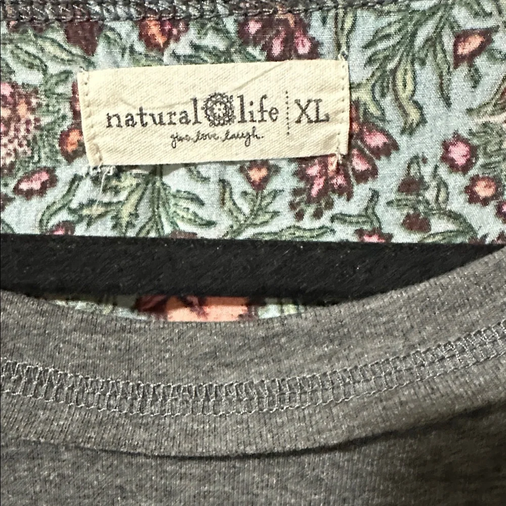 NATURAL LIFE Teal Floral Cap-Sleeve Blouse with Pink & Purple Accents - Picture 7 of 10